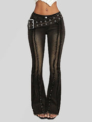 Belted High Waist Flare Jeans -