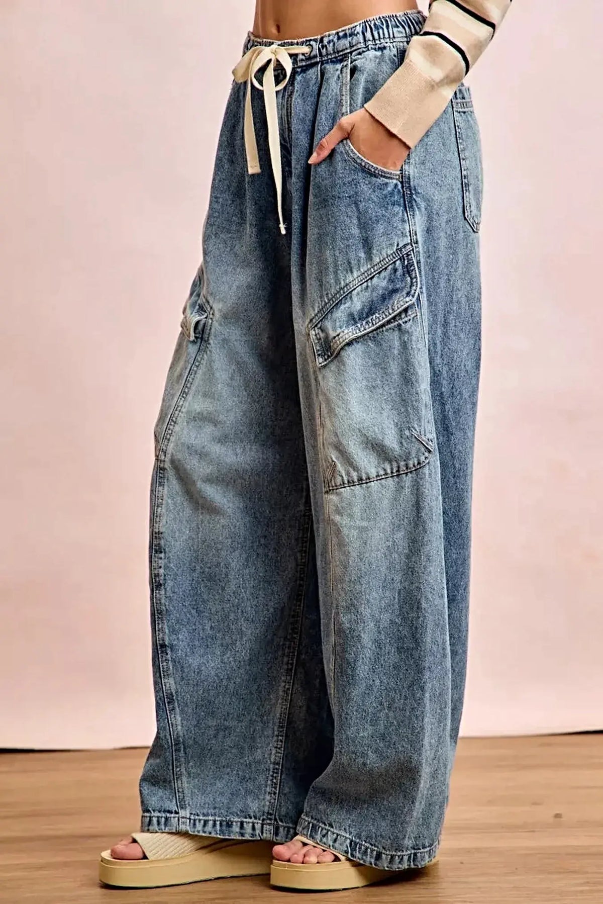 BiBi Baggy Barrel Jeans With Cargo Pockets -