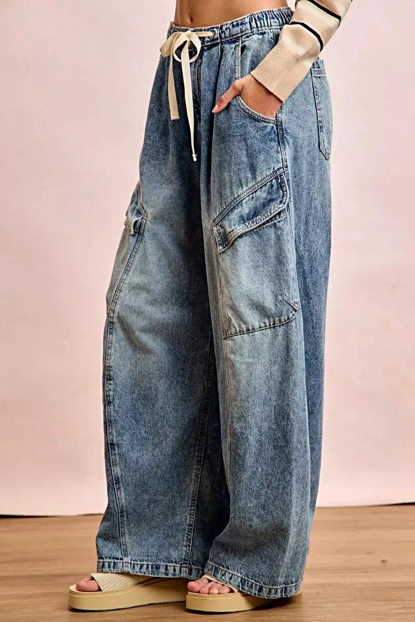 BiBi Baggy Barrel Jeans With Cargo Pockets -