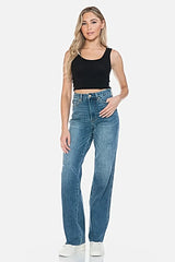 Judy Blue Full Size Tummy Control Cut Raw Hem Straight Jeans -
