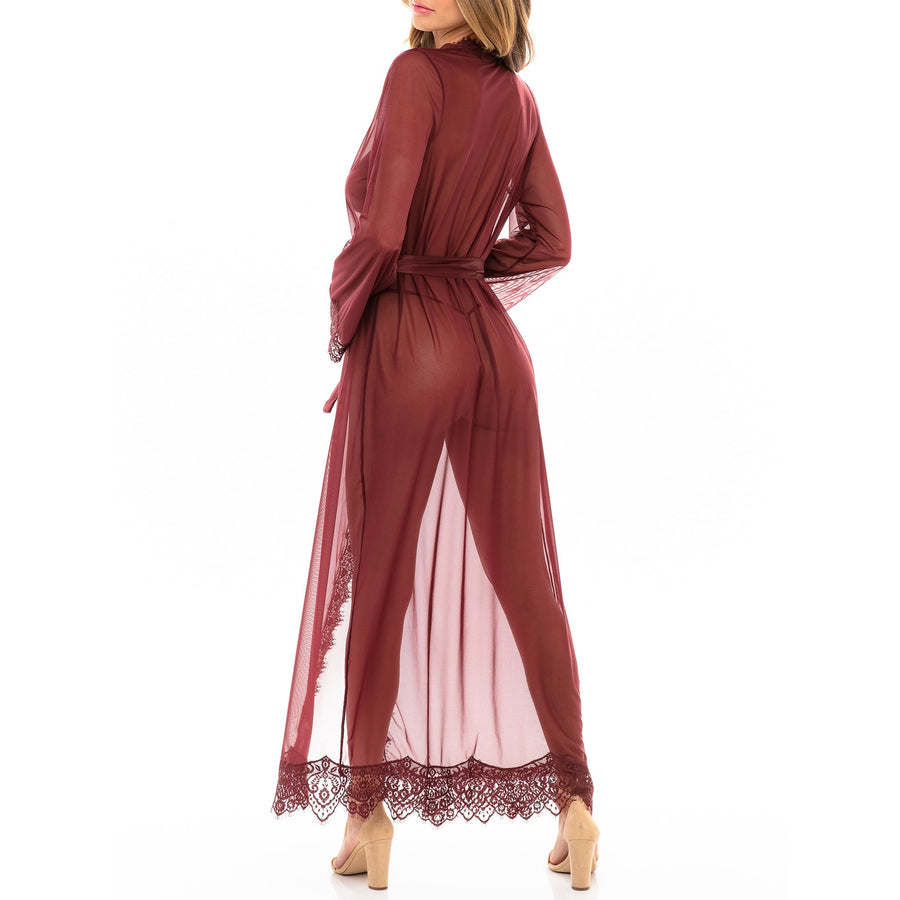Provence Sexy, prozirne trepavice čipkaste haljine do poda u boji Zinfandel-Dugi ogrtač-SatinBoutique-Zinfandel-S/M-SatinBoutique