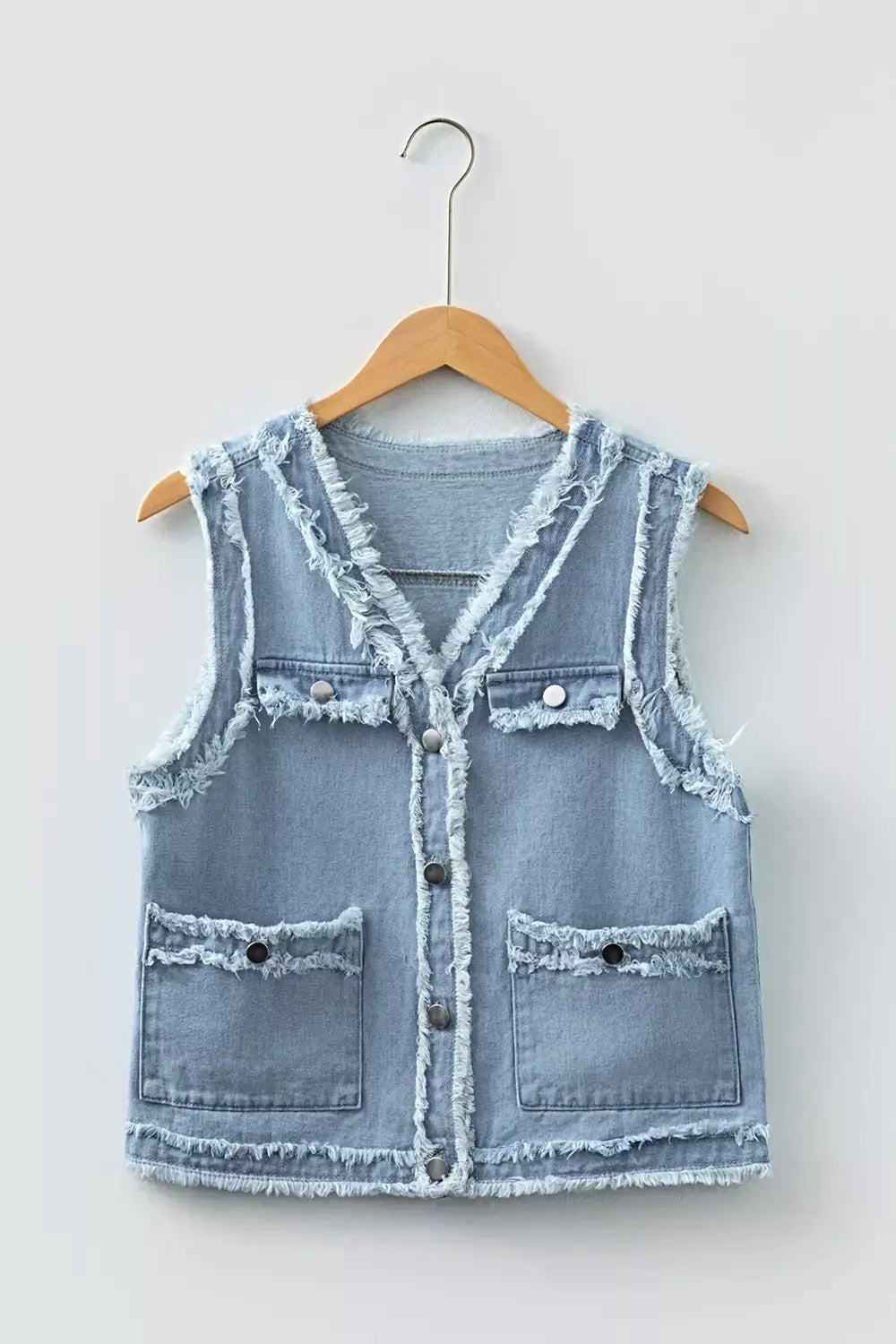Frayed Edge Flap Pockets Denim Vest Jacket -