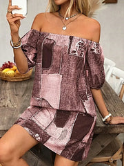 Elegant Off Shoulder Denim Dress - Patchwork Design, Classic Mini Style, 100% Polyester -
