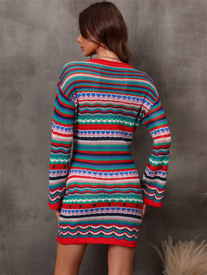 Angel Wings Multicolored Stripe Dropped Shoulder Sweater Dress