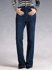 High Waisted Bootcut Jeans with Buttoned Pockets – Slightly Stretchy, Premium Cotton Blend -
