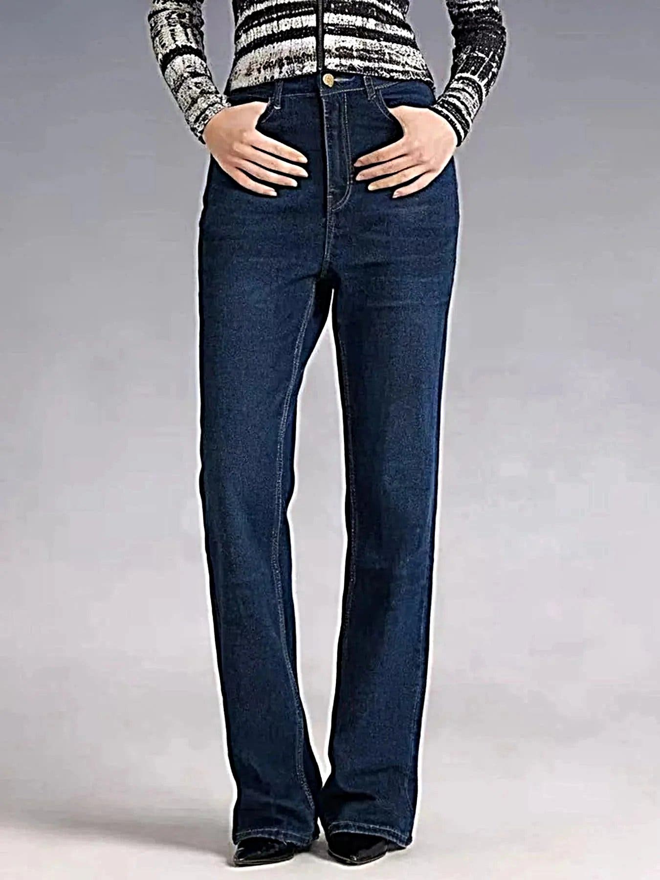 High Waisted Bootcut Jeans with Buttoned Pockets – Slightly Stretchy, Premium Cotton Blend -
