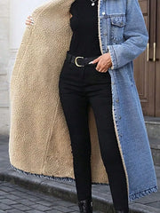 Sherpa Lined Longline Denim Jacket -