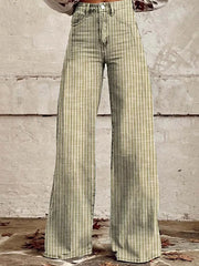 Striped High-Waisted Wide Leg Jeans -