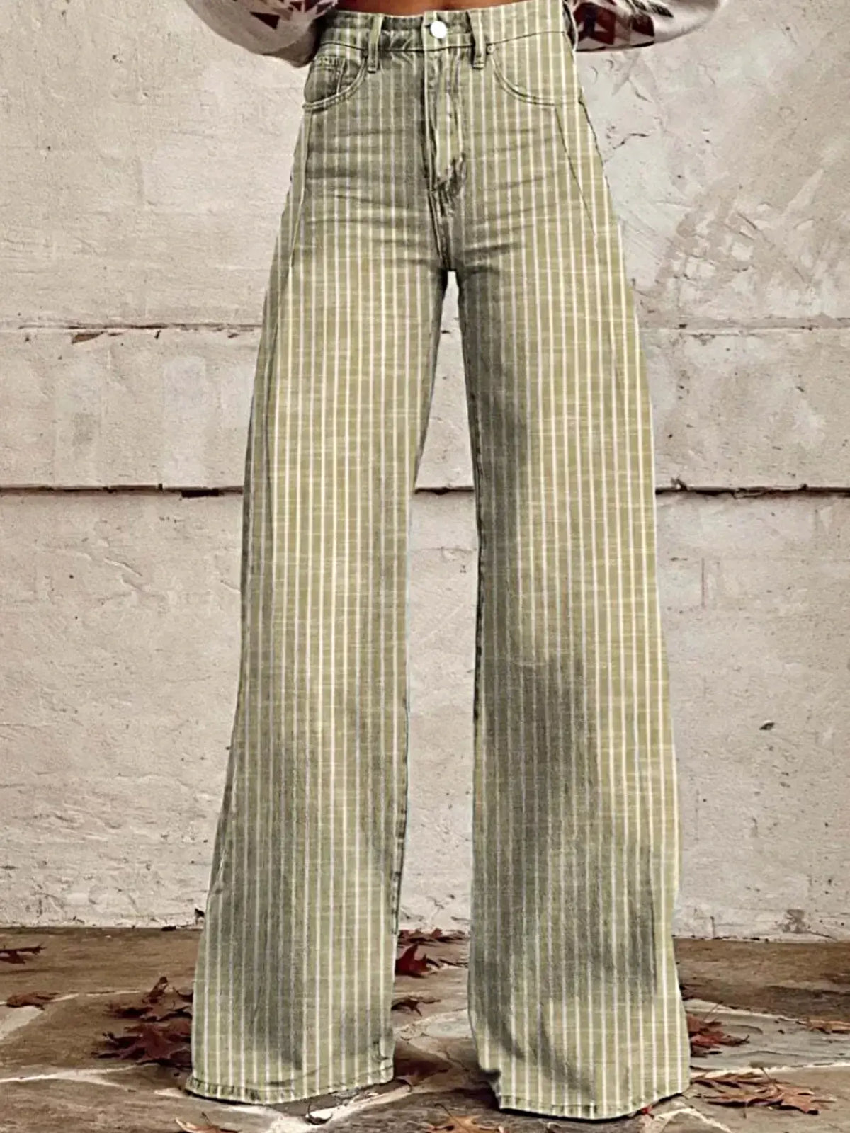 Striped High-Waisted Wide Leg Jeans -