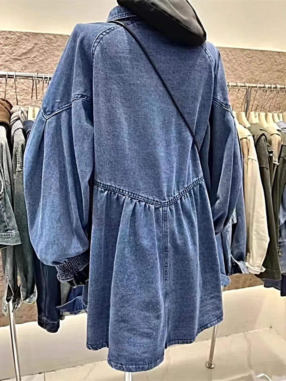 Chic Oversized Long Sleeve Button-Up Denim Dress with Pockets – Perfectly Fashionable -