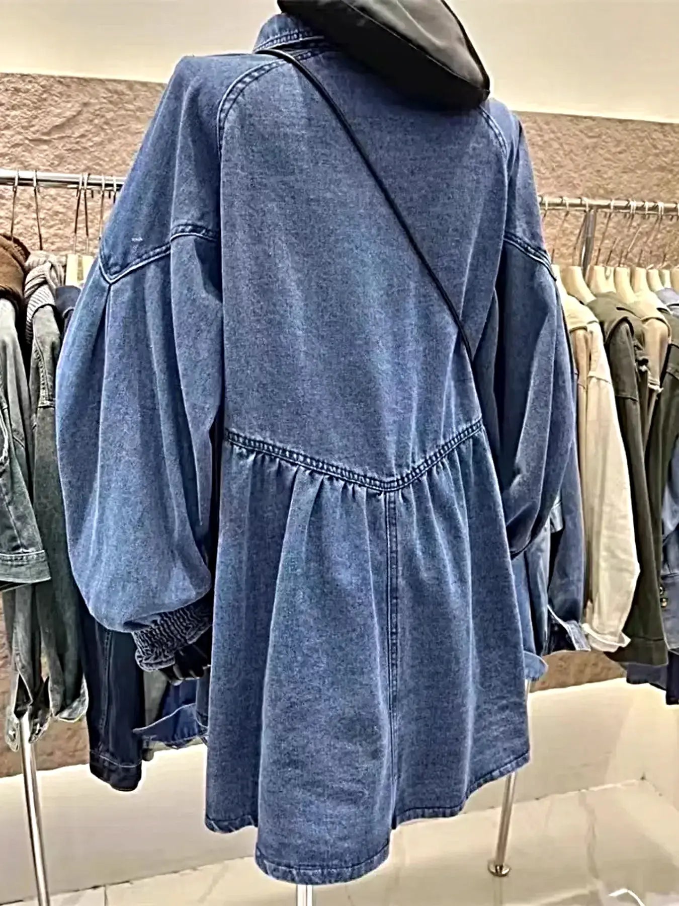 Chic Oversized Long Sleeve Button-Up Denim Dress with Pockets – Perfectly Fashionable -