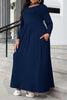 Plus Size Round Neck Long Sleeve Maxi Dress with Pockets