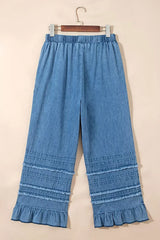Ruffled Hem Wide Leg Chambray Pants -