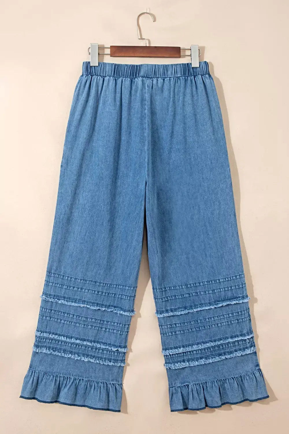 Ruffled Hem Wide Leg Chambray Pants -