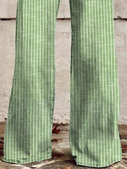 Striped High-Waisted Wide Leg Jeans -