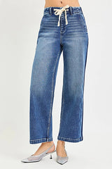 RISEN Elastic Band High Rise Cropped Wide Jeans -