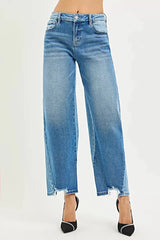 RISEN Full Size Slouchy Cropped Barrel Jeans with Contrast Wash Plus Size -