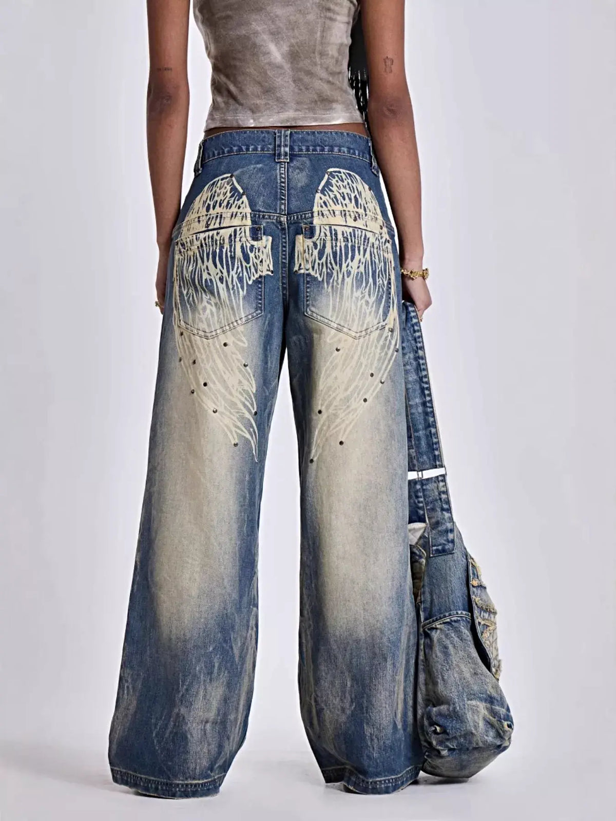 Vintage Wash Wide Leg Jeans -
