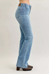 Judy Blue Full Size Mid Rise Bootcut Jeans with Contrast Wash & Front Patch Pockets Plus Size -