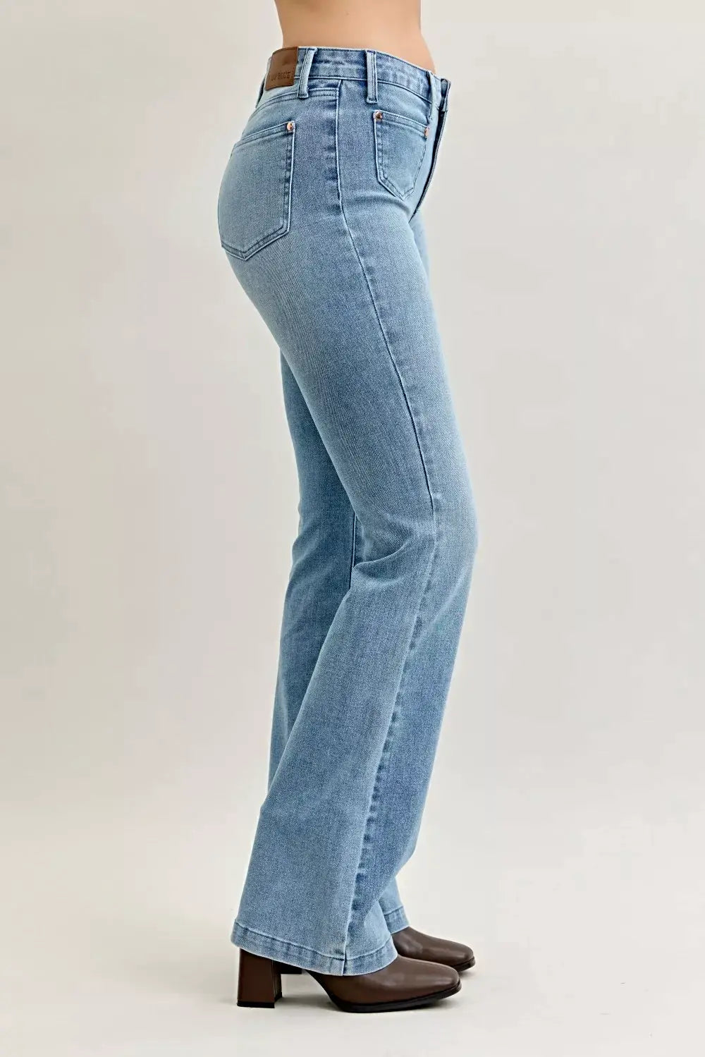 Judy Blue Full Size Mid Rise Bootcut Jeans with Contrast Wash & Front Patch Pockets Plus Size -
