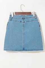 Stylish High Waist Denim Skirt with Acid Wash and Bowknot Details for Chic Outfits -