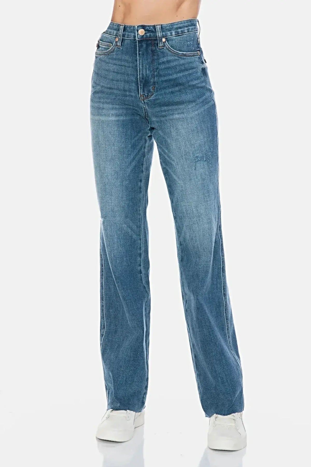 Judy Blue Full Size Tummy Control Cut Raw Hem Straight Jeans -