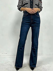 High Waisted Bootcut Jeans with Buttoned Pockets – Slightly Stretchy, Premium Cotton Blend -