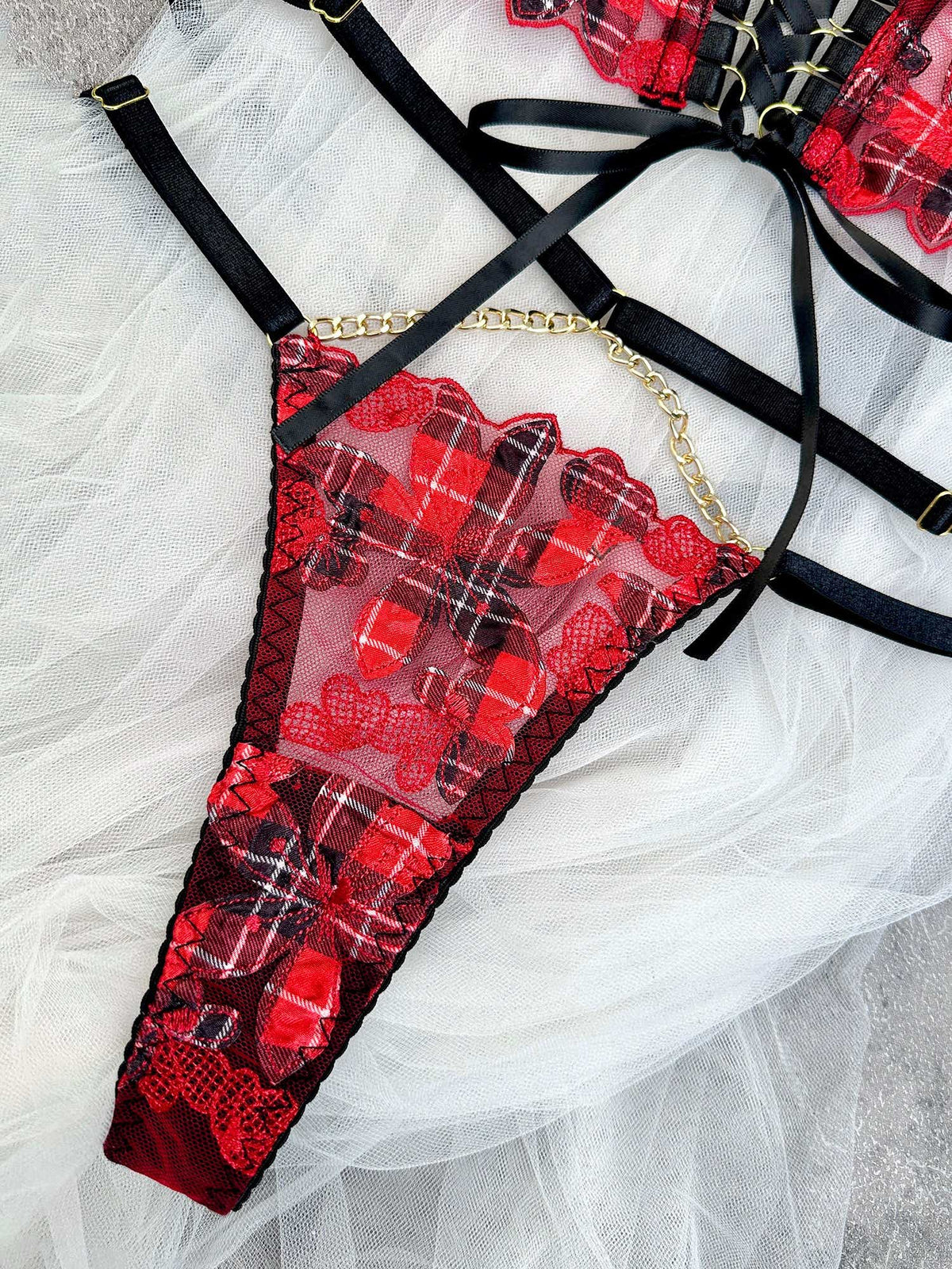 Seductive Vivienne Elegant Lace Harness Set, including a stylish garter belt, celebrating feminine beauty with its elegant lace and design.