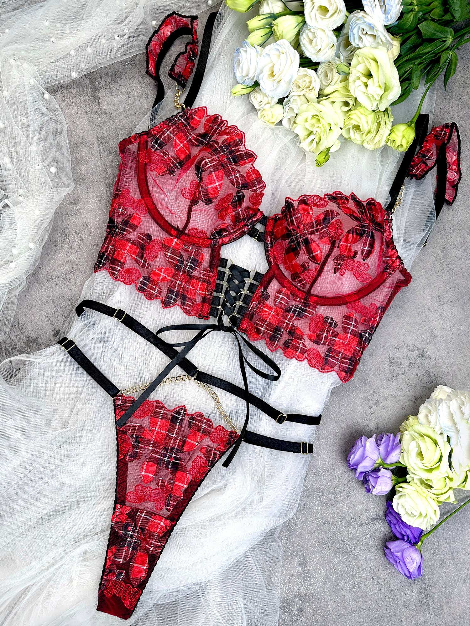 Elegant Vivienne Lace Harness Set embodiment of luxury, including bralette and garter belt designed for romantic moments and everyday confidence.