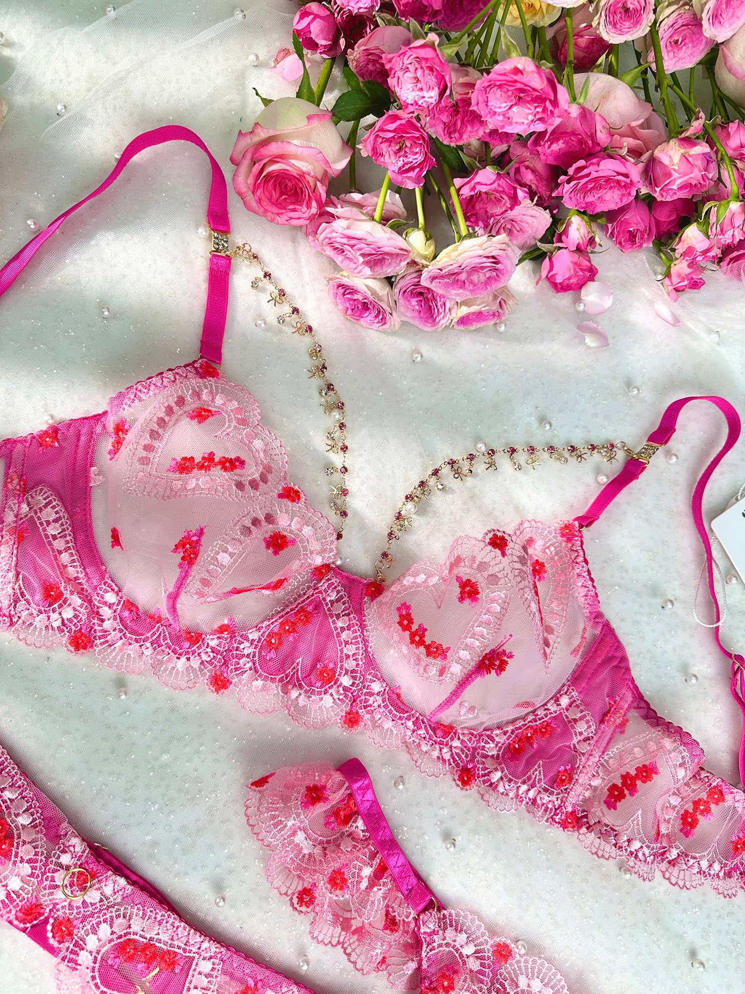 Experience the magic of the Gabrielle 3-Piece Seductive Lingerie Set, combining soft textures with daring metal accents for a sophisticated look.