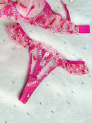 Complete view of the Gabrielle Seductive Lingerie Set presenting its elegant heart embroidery and alluring garter belt design.