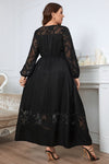 Honey Melo Apparel Plus Size Embroidery Round Neck Long Sleeve Maxi Dress