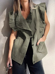 Ruffled Patchwork Denim Jacket Vest -