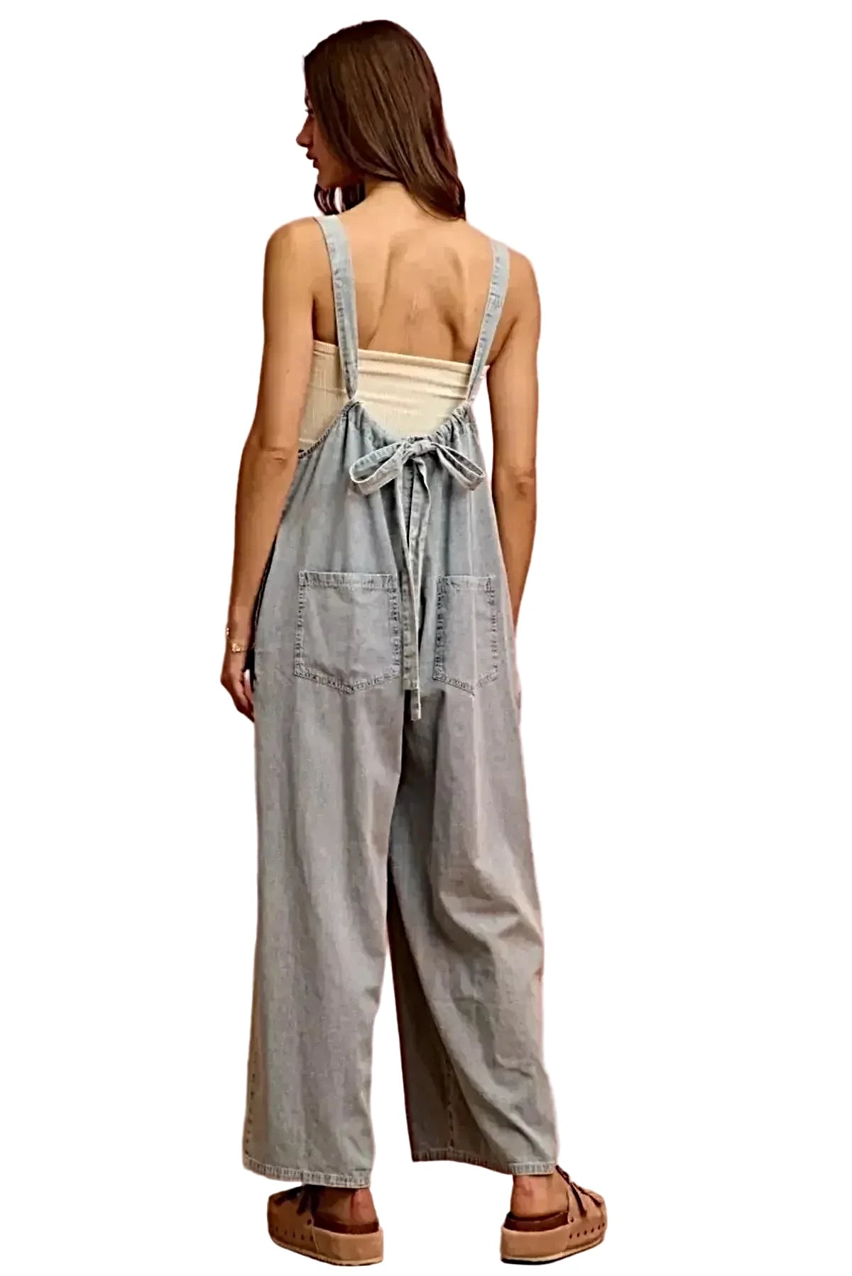SO ME Wide Leg Lightweight Denim Overalls -