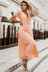 Scalloped Trim Lace Plunge Dress