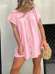 Full Size Raw Hem Mini Denim Dress Plus Size -