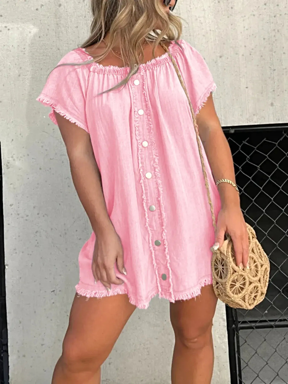 Full Size Raw Hem Mini Denim Dress Plus Size -