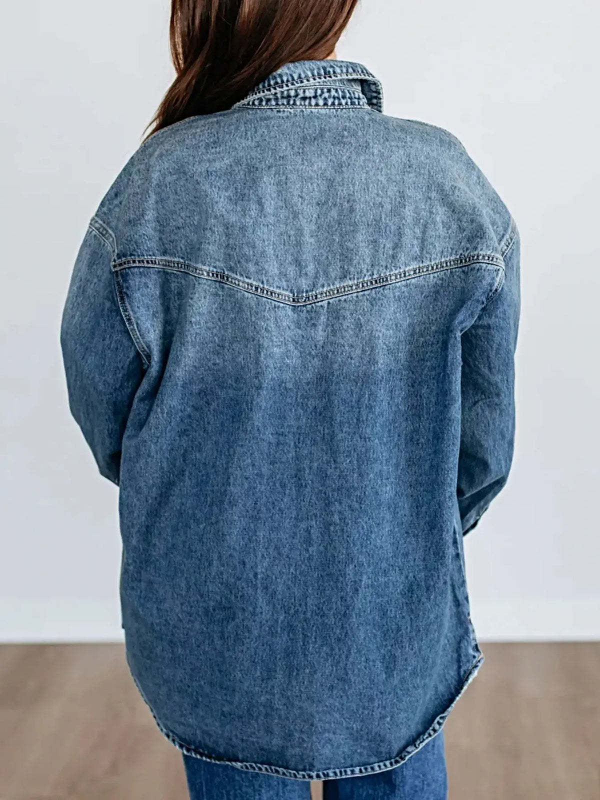 Snap Down Dropped Shoulder Denim Jacket -