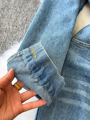 Button Front Wide Leg Denim Jumpsuit -