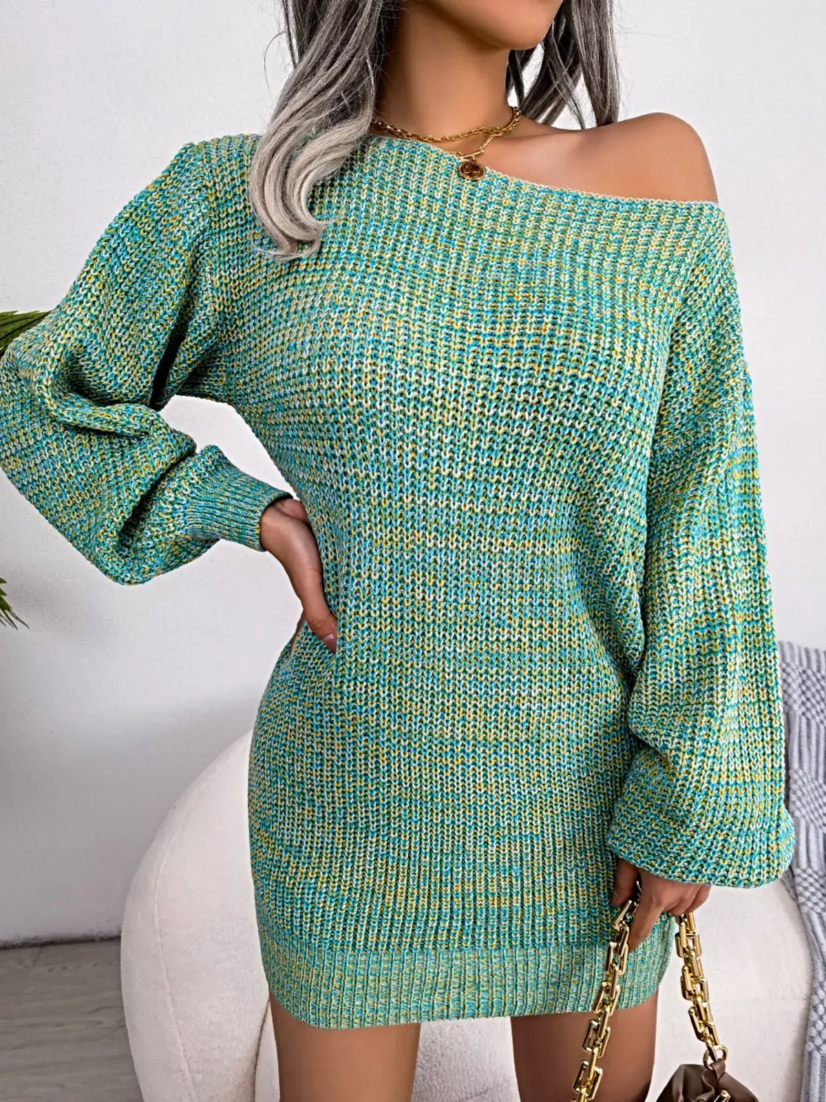 One-Shoulder Sweater Dress -