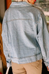 Zip Up Drop Shoulder Denim Jacket -