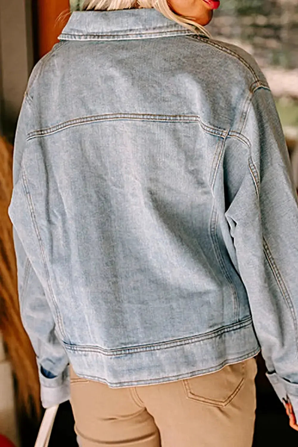 Zip Up Drop Shoulder Denim Jacket -