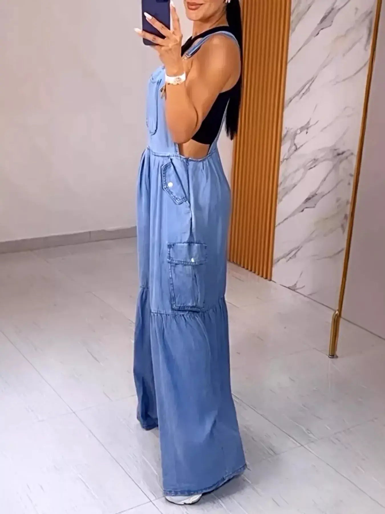 Full Size Pocketed Wide Leg Denim Overalls Plus Size -