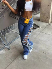 Side Distressed Jeans -