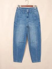 Washed Cuffed Barrel Jeans -