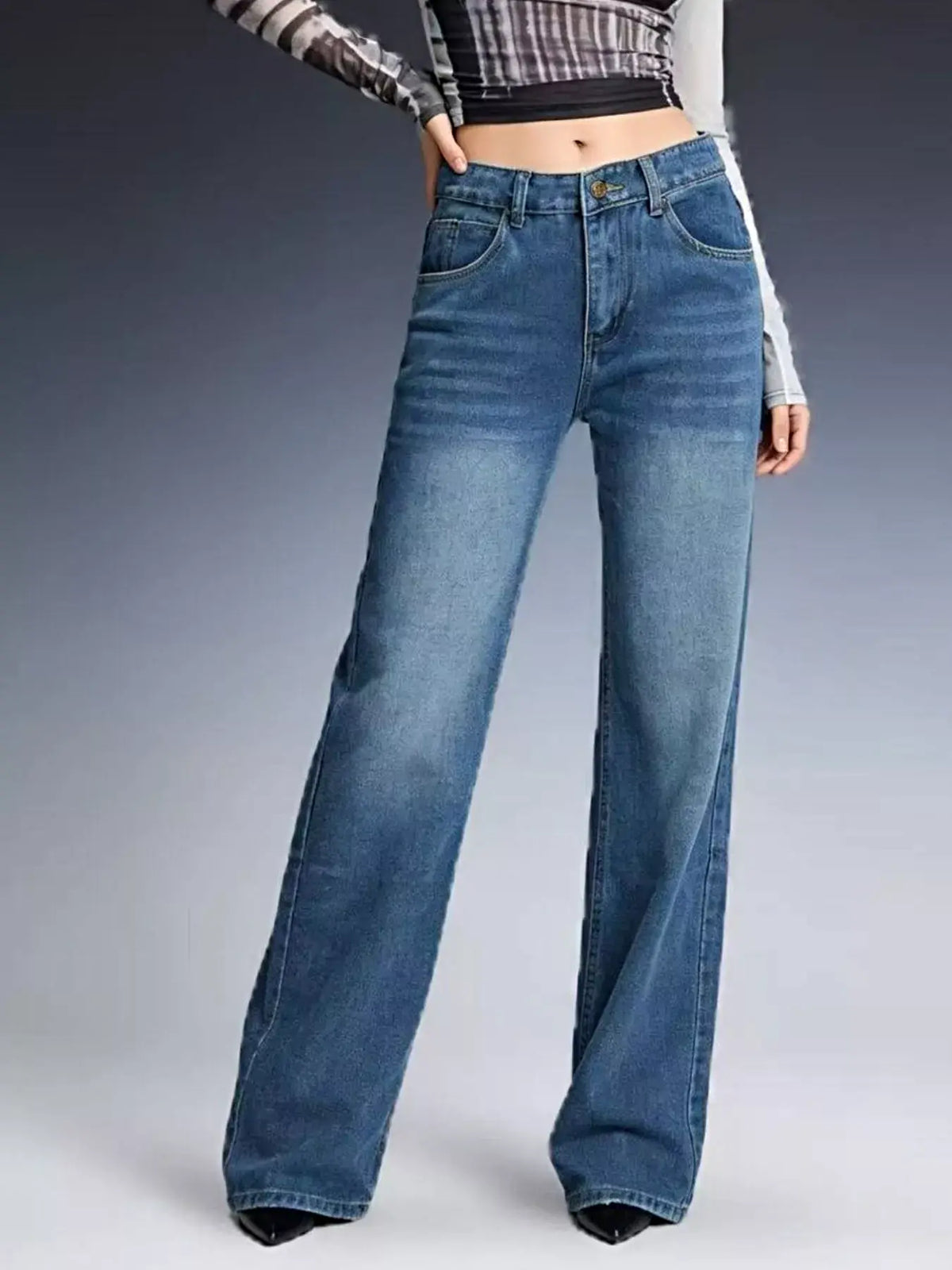 Vintage Wash Wide Leg Jeans -