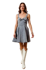 SO ME Mineral Washed Bow Ribbon Denim Flare Dress -