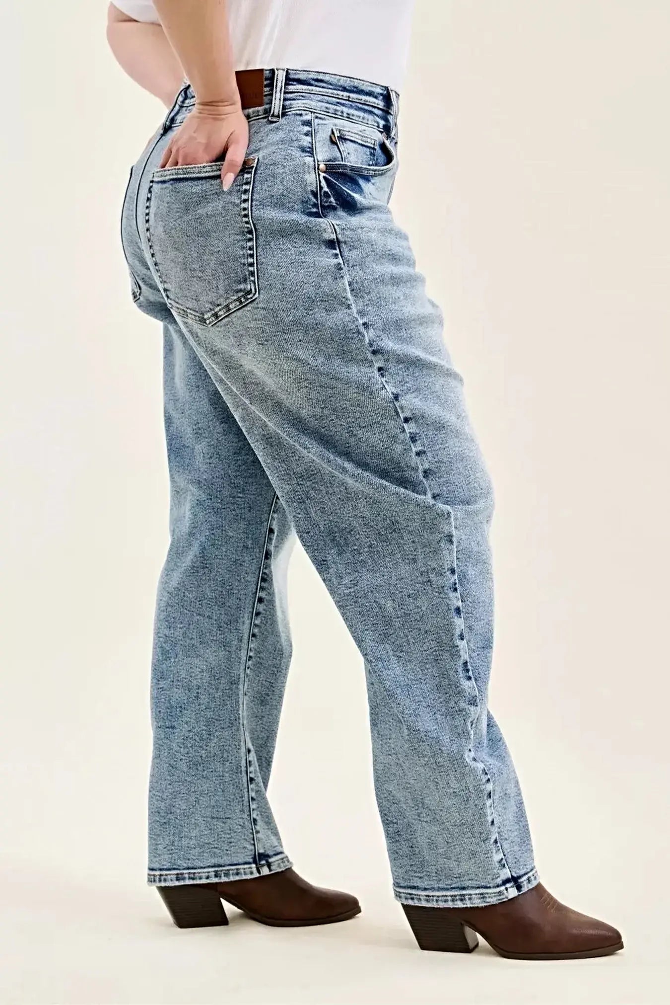 Judy Blue Full Size High Waist Marlow Arc Leg Jeans with Double Waistband Plus Size -