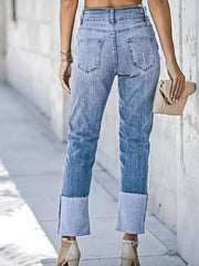 High Waist Distressed Straight Leg Jeans -