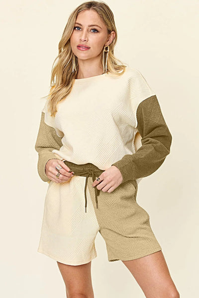 Luxury Two Piece Shorts Set with Pocketed Design and Drop Shoulder Top Trendsi